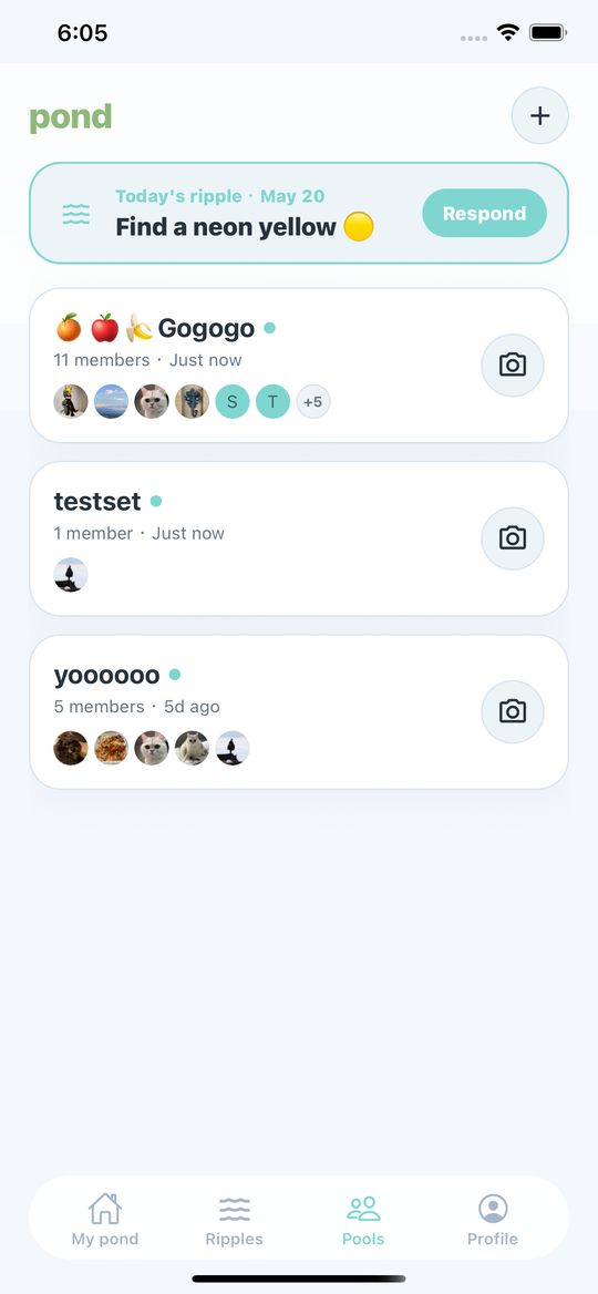 Pond app 截图：圈子列表 / screenshot of the pools list